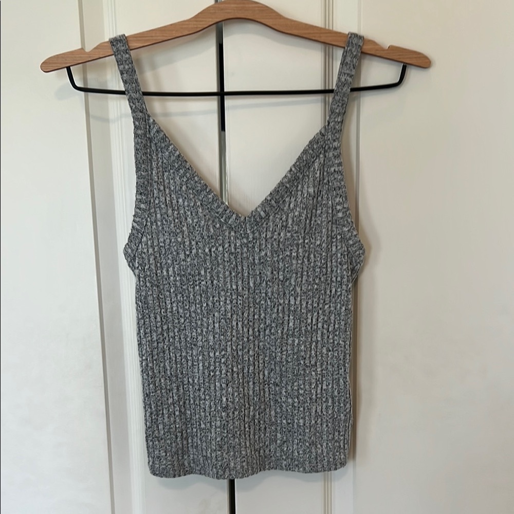 Gray Ribbed Sleeveless Tank Top